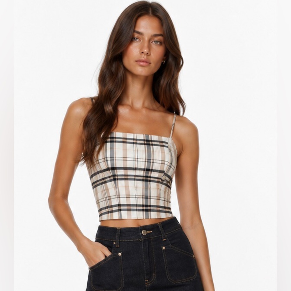 Vintage Silk 90’s Ann Taylor Tartan Check Pristine Cropped spaghetti strap Top